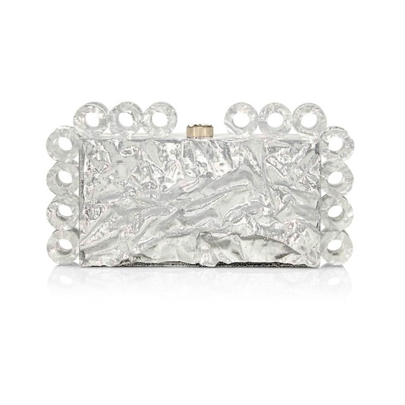 cult gaia Handbags - Cult Gaia Harlow Crinkled Silver Clutch Bag Acrylic 7 x 3-7/8 x 2-1/2” VGUC